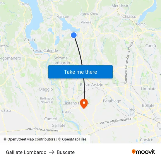 Galliate Lombardo to Buscate map