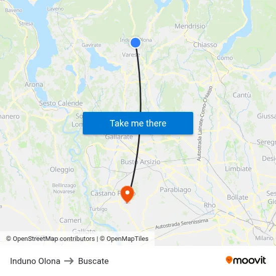 Induno Olona to Buscate map