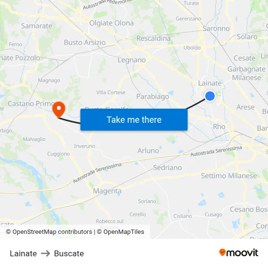 Lainate to Buscate map