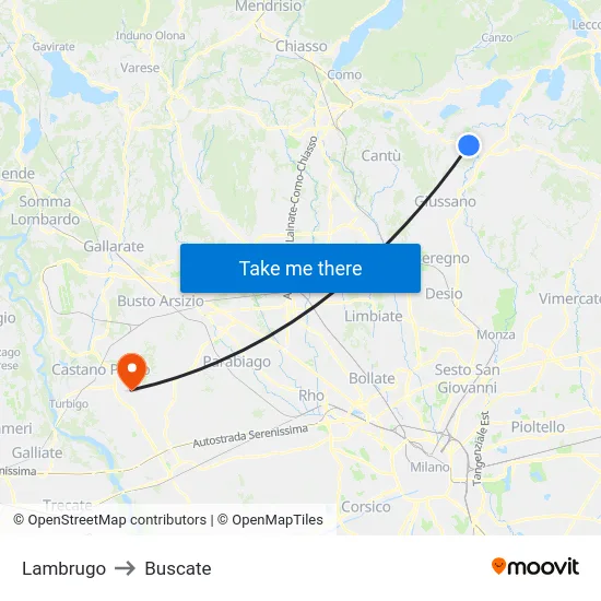 Lambrugo to Buscate map