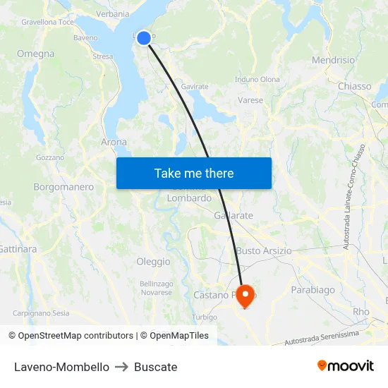 Laveno-Mombello to Buscate map