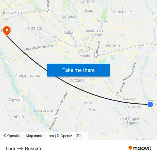 Lodi to Buscate map