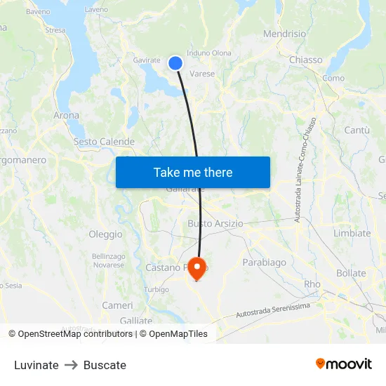 Luvinate to Buscate map