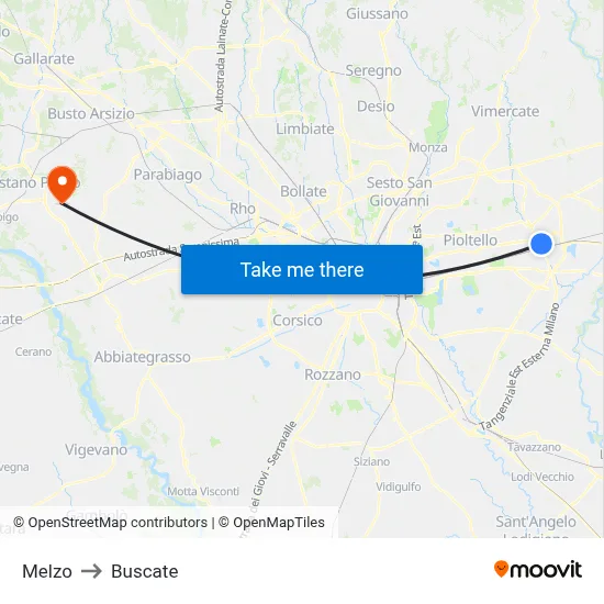 Melzo to Buscate map