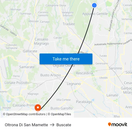 Oltrona Di San Mamette to Buscate map