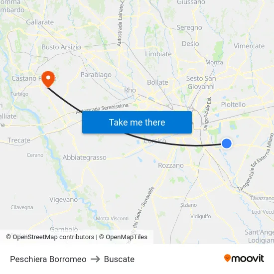 Peschiera Borromeo to Buscate map
