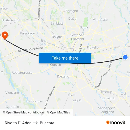 Rivolta d'Adda to Buscate map