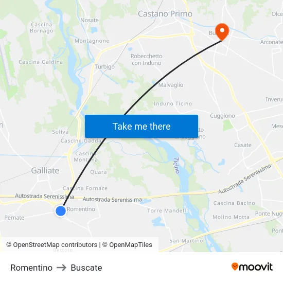 Romentino to Buscate map