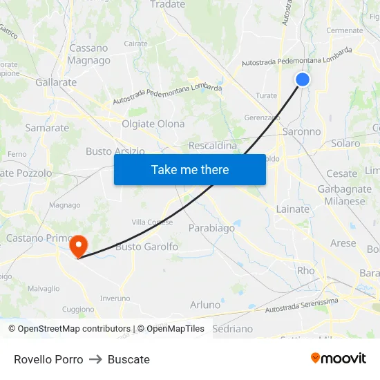 Rovello Porro to Buscate map