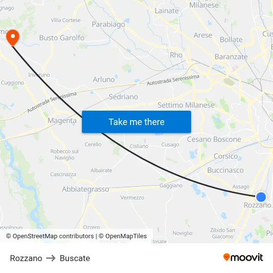 Rozzano to Buscate map