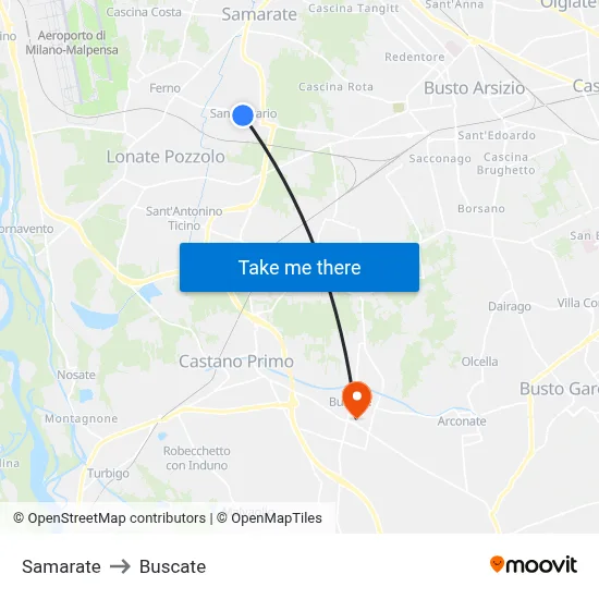 Samarate to Buscate map
