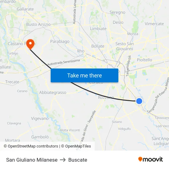 San Giuliano Milanese to Buscate map