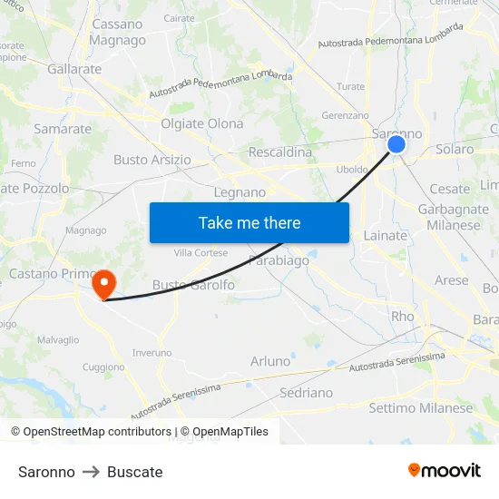 Saronno to Buscate map