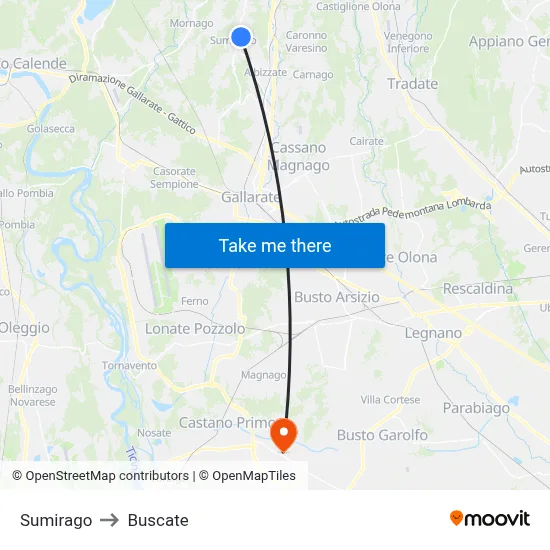 Sumirago to Buscate map