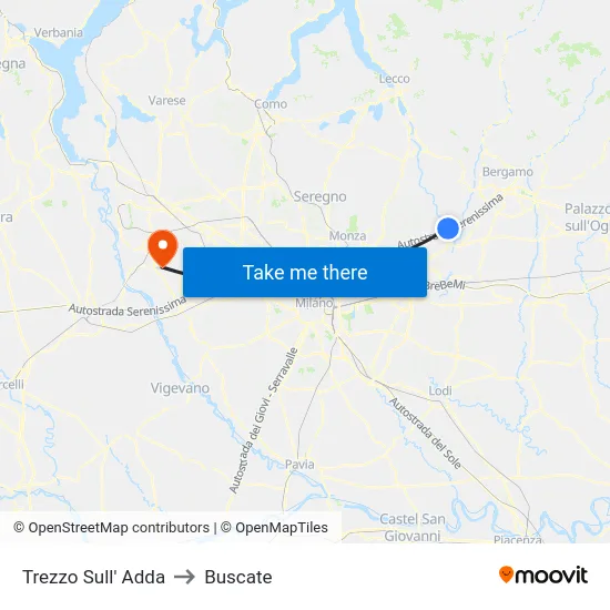 Trezzo Sull' Adda to Buscate map