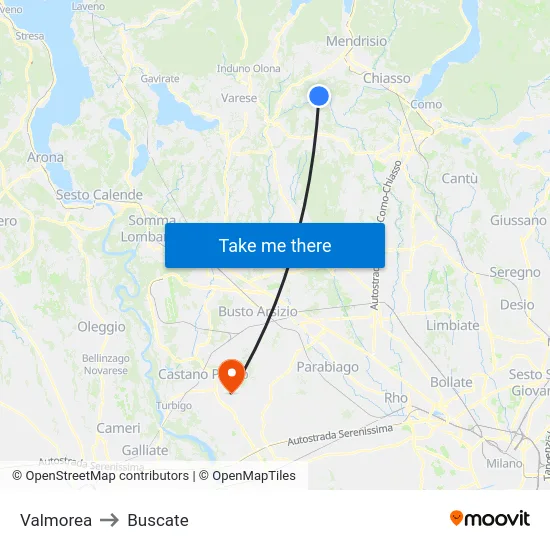 Valmorea to Buscate map