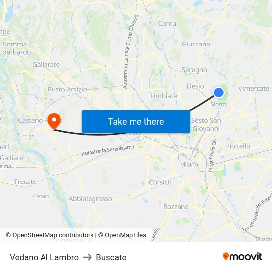 Vedano Al Lambro to Buscate map