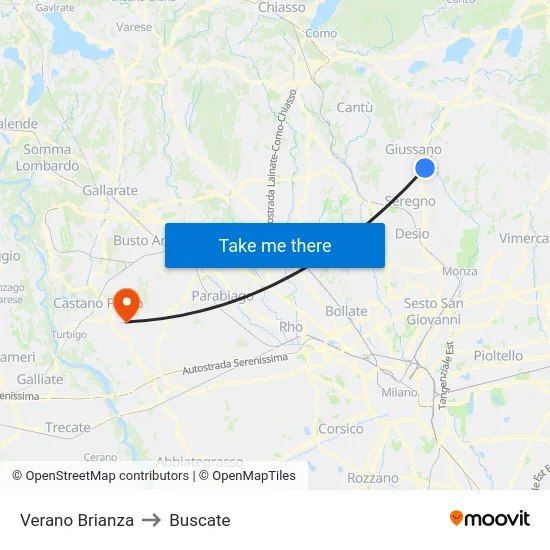 Verano Brianza to Buscate map