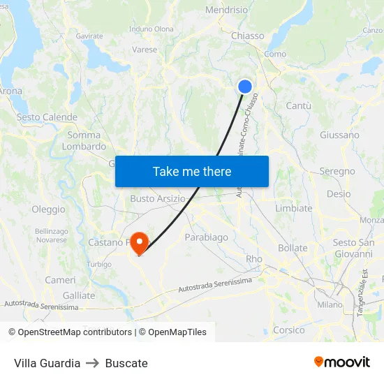 Villa Guardia to Buscate map