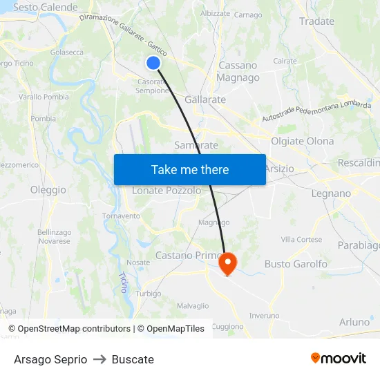 Arsago Seprio to Buscate map