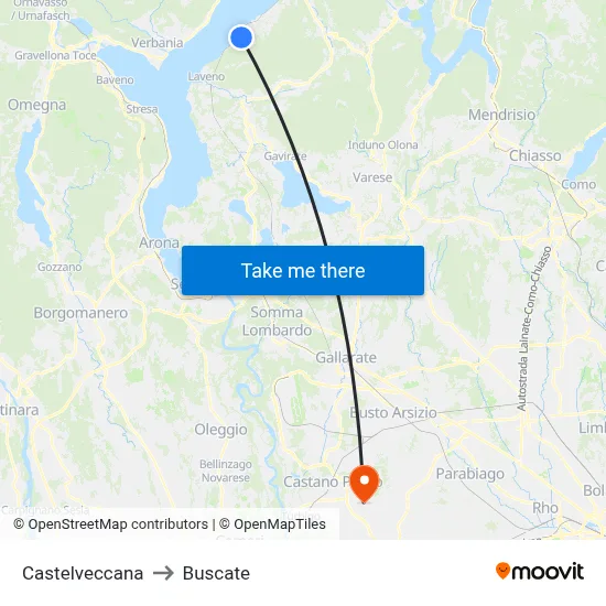 Castelveccana to Buscate map