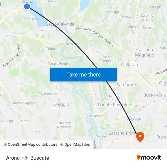 Arona to Buscate map