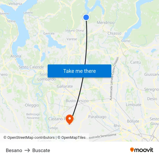 Besano to Buscate map
