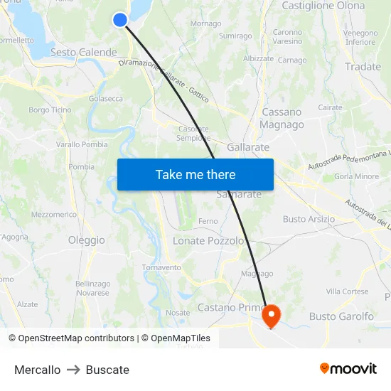 Mercallo to Buscate map
