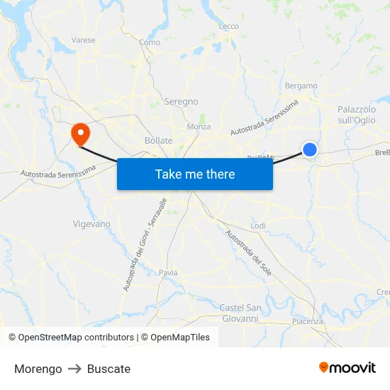 Morengo to Buscate map