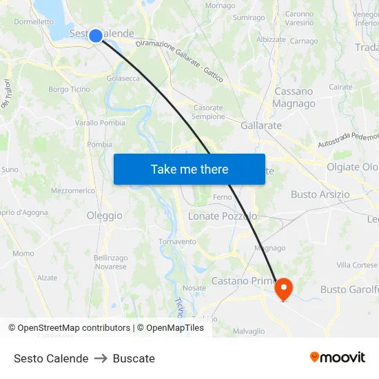 Sesto Calende to Buscate map