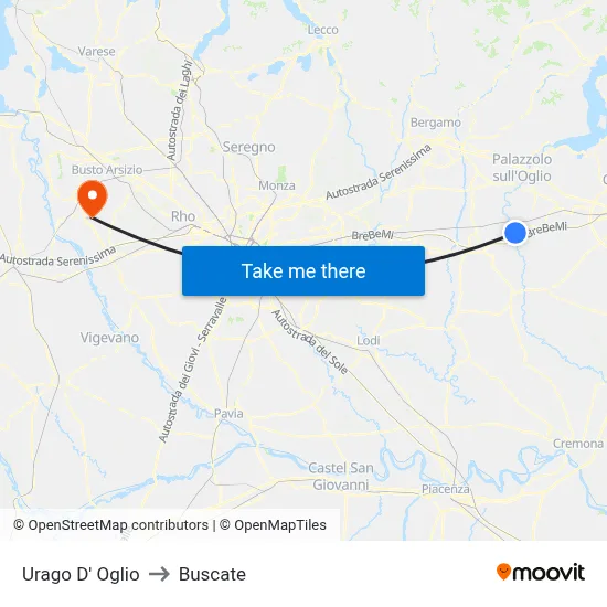 Urago D' Oglio to Buscate map