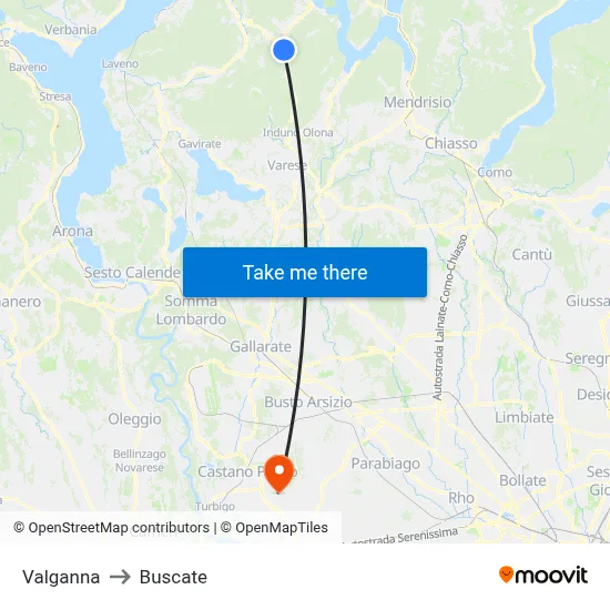 Valganna to Buscate map