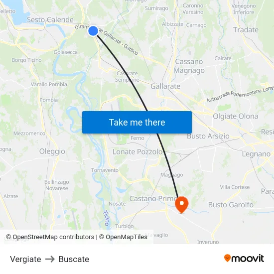 Vergiate to Buscate map