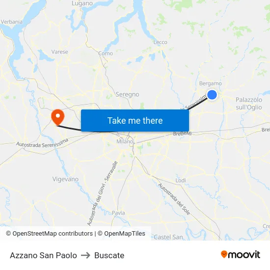 Azzano San Paolo to Buscate map