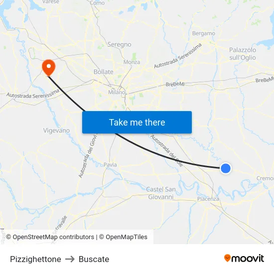 Pizzighettone to Buscate map