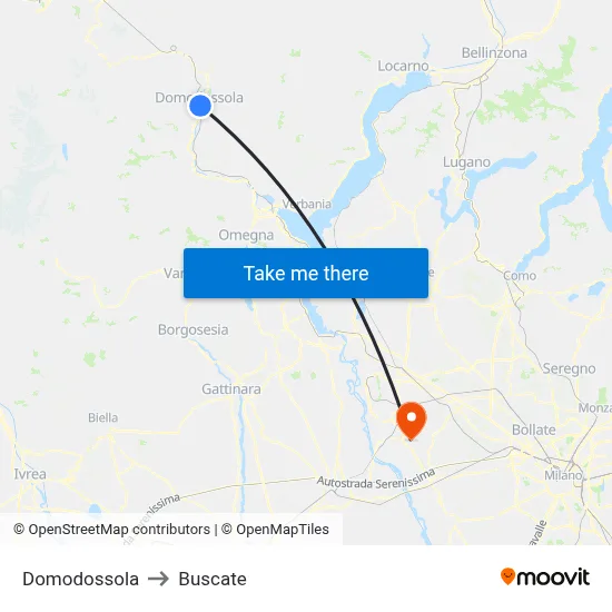 Domodossola to Buscate map