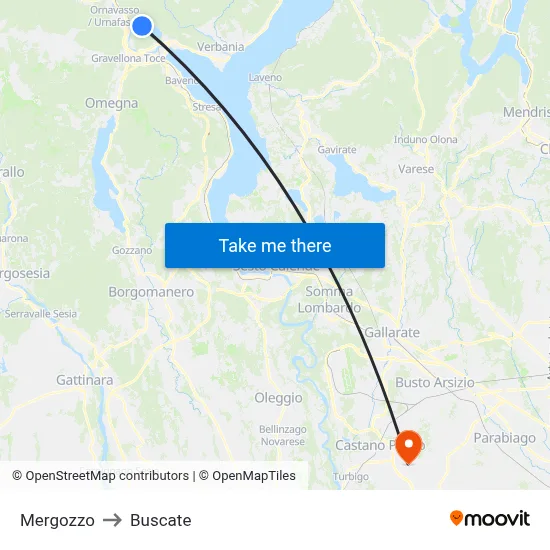 Mergozzo to Buscate map