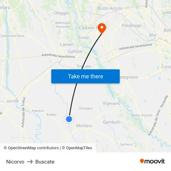 Nicorvo to Buscate map