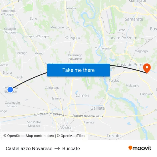 Castellazzo Novarese to Buscate map