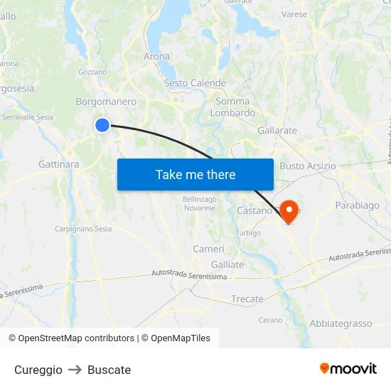 Cureggio to Buscate map
