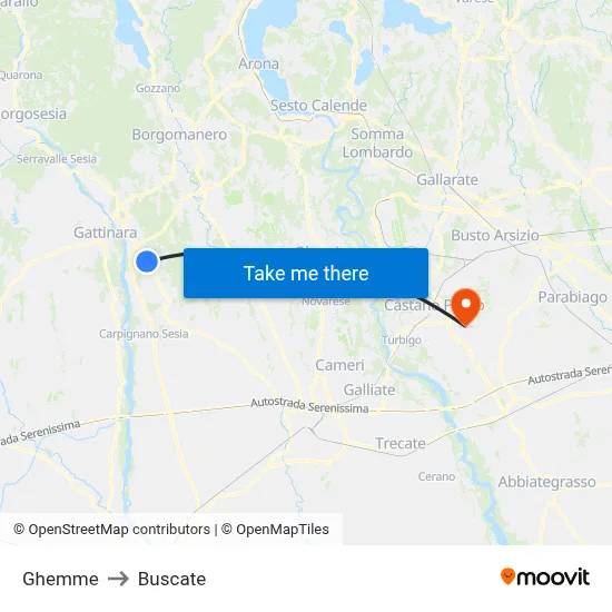 Ghemme to Buscate map