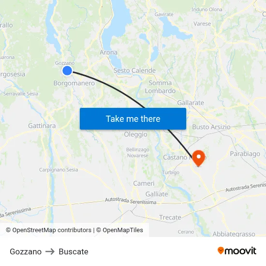 Gozzano to Buscate map