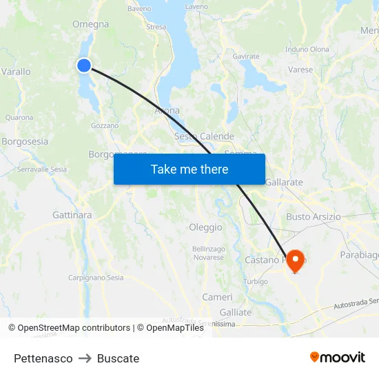 Pettenasco to Buscate map