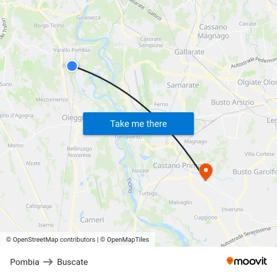 Pombia to Buscate map