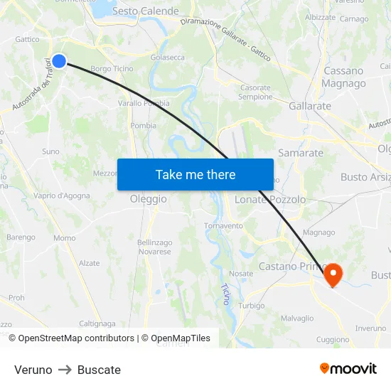 Veruno to Buscate map