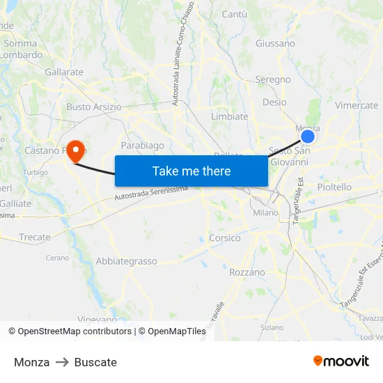 Monza to Buscate map