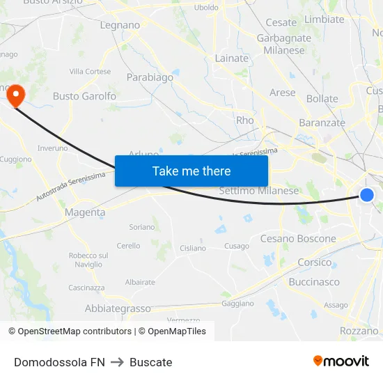 Domodossola FN to Buscate map