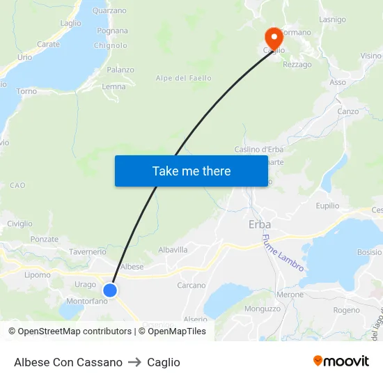Albese con Cassano to Caglio map