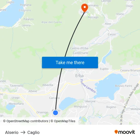 Alserio to Caglio map