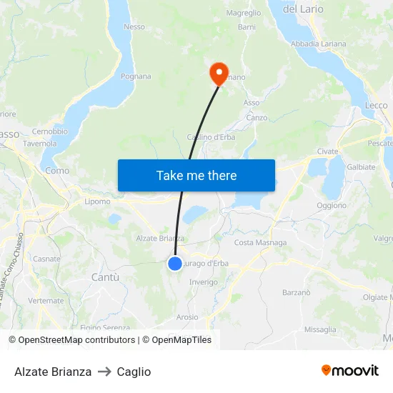 Alzate Brianza to Caglio map